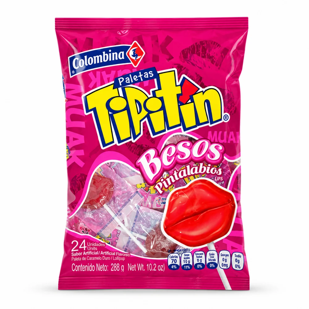 Paleta Tipitin Pequeña – Bolsa de 24 unidades ·  Beso/rojo