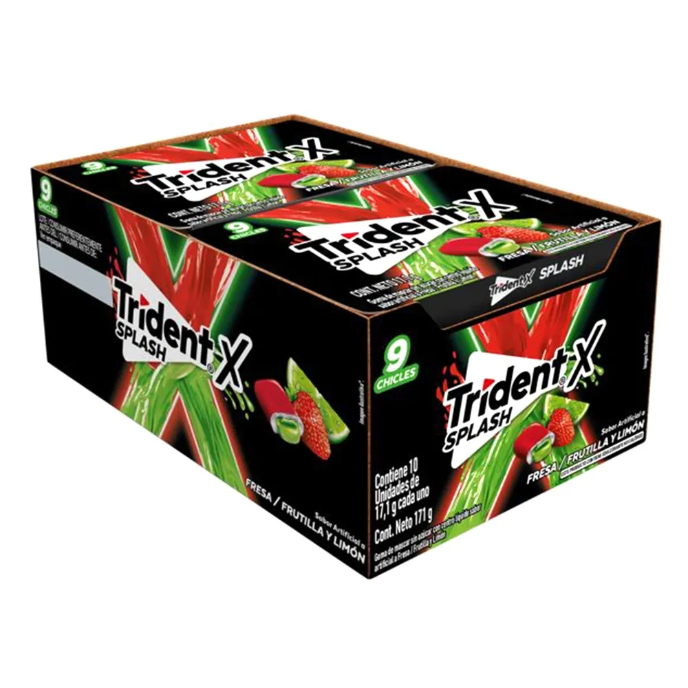 Trident X Splash – Display de 10 blísteres de 17.1 g · Fresa/limón