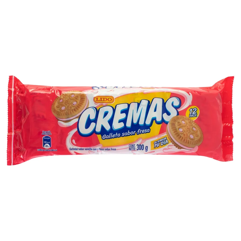 Cremas Lido – Paquete de 12 unidades · Sabor: Fresa