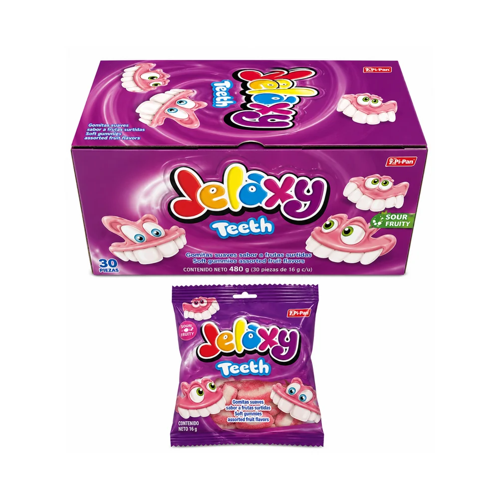 Jelaxy Bolsita – Display de 12 bolsas  de 80 g · Teeth / diente