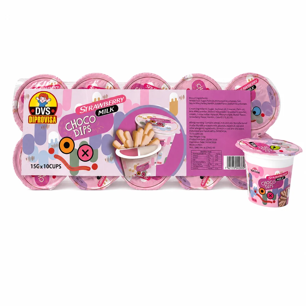 Chocolate Dips DVS – Display de 10 unidades · Sabor: Fresa