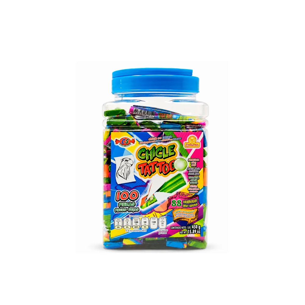 Delicias Chicle Tatuaje – Bote de 100 unidades