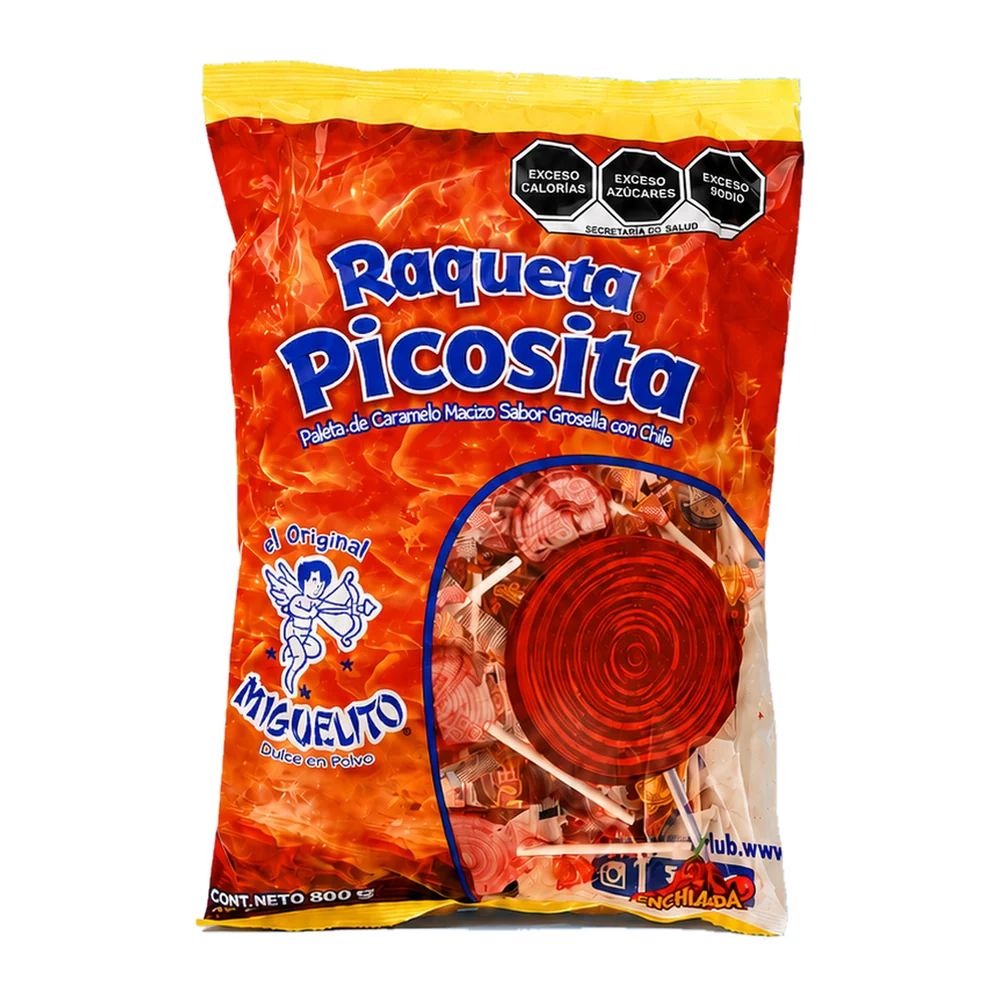 Paleta Miguelito Raqueta – Bolsa de 40 unidades · Tipo: Raqueta mango