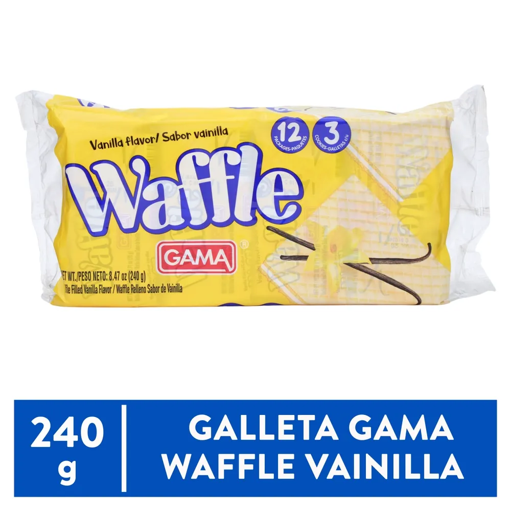 Waffle Gama – Paquete de 12 unidades · Tipo: Vainilla