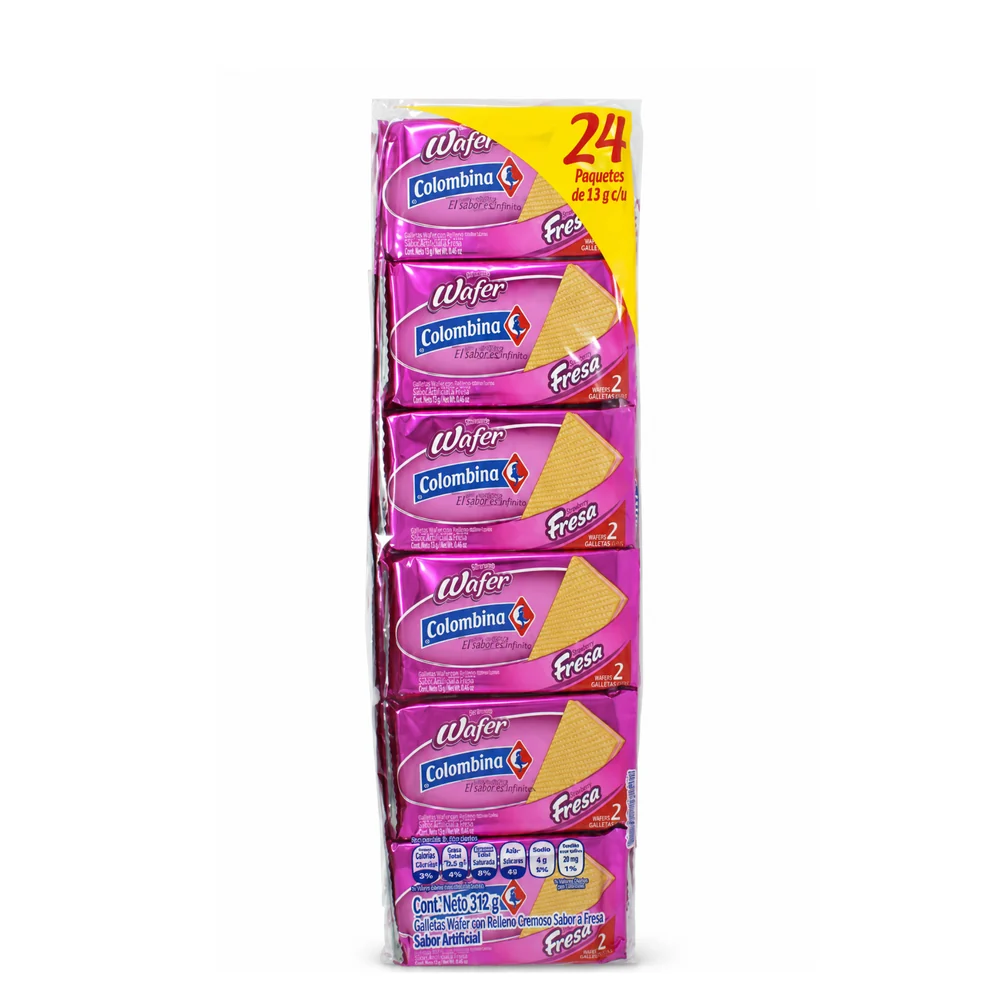 Galleta Wafer Colombina – Paquete de 24 unidades de 14 g · Tipo: Fresa