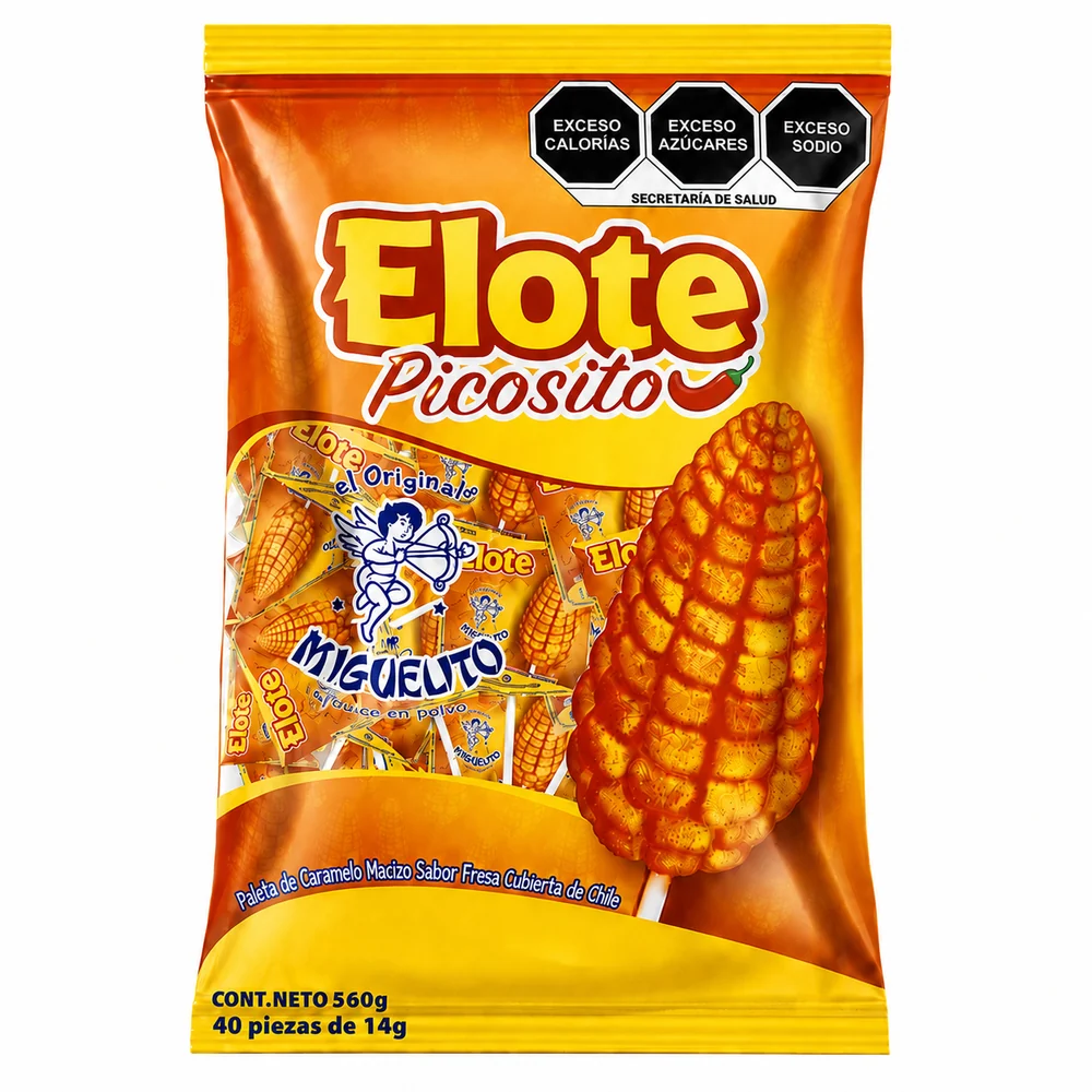 Paleta Miguelito Picositas 20x40 · Tipo: Elote picosito