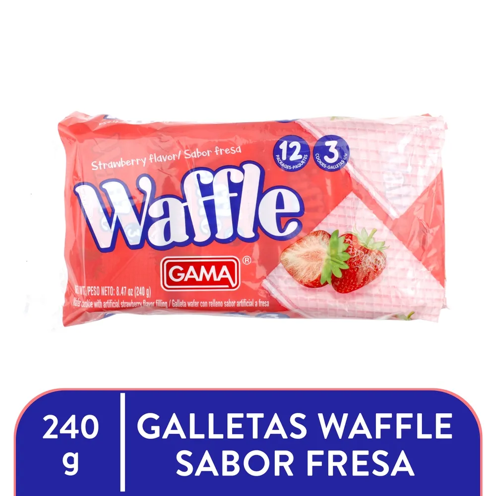 Waffle Gama – Paquete de 12 unidades · Tipo: Fresa