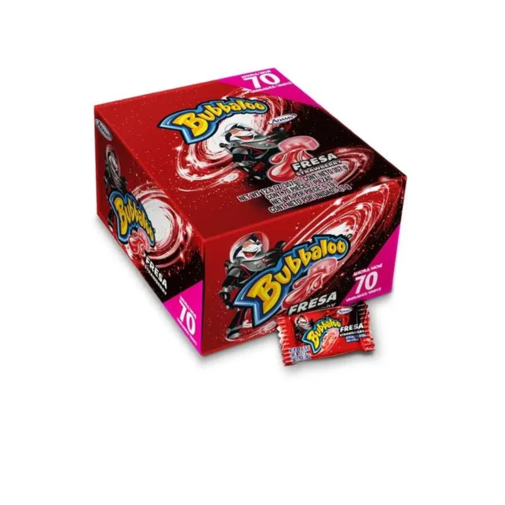 Bubbaloo Extra – Display de 70 unidades · Tipo: Fresa/Rojo