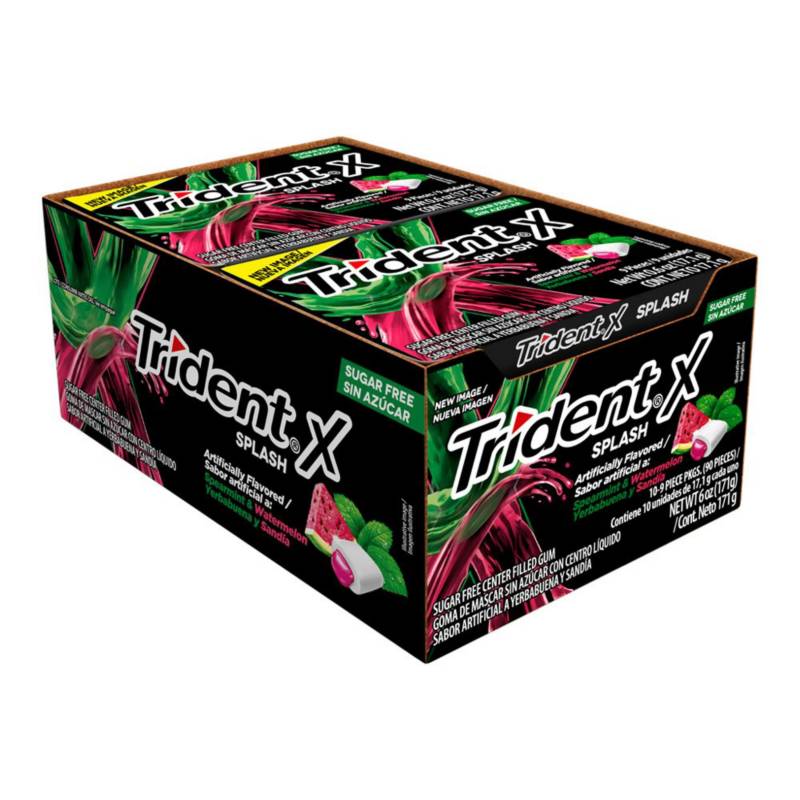 Trident X Splash – Display de 10 blísteres de 17.1 g · Sandía/limón