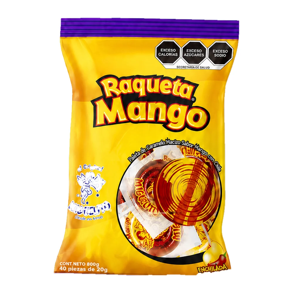 Paleta Miguelito Raqueta – Bolsa de 40 unidades · Tipo: Raqueta clasica