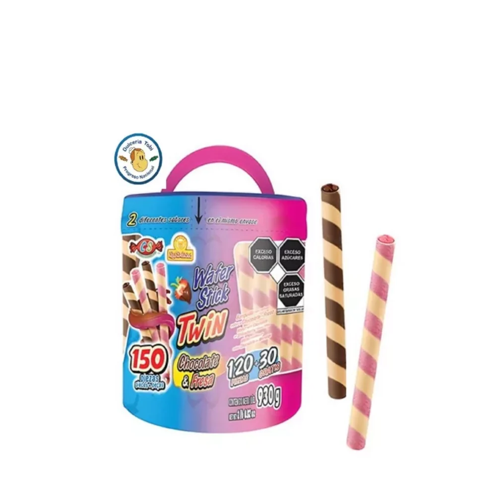 Wafer Stick – Bote de 180 unidades · Tipo: Chocolate/Fresa o surtido