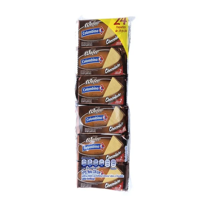 Galleta Wafer Colombina – Paquete de 24 unidades de 14 g · Tipo: Chocolate